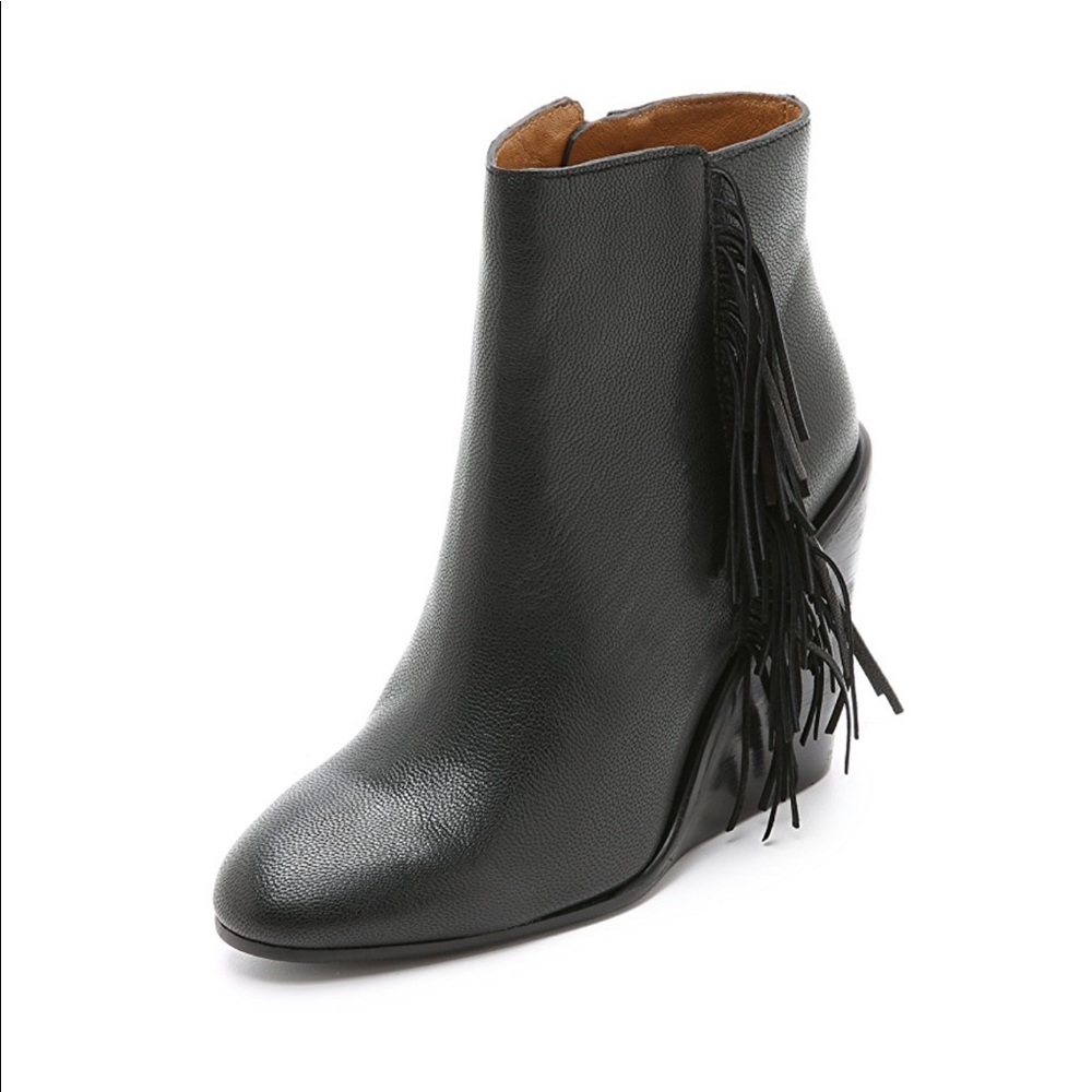 See by Chloe Fringe Wedge Booties 37.5 Nero
